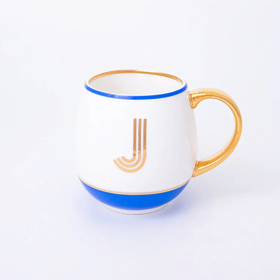 Bombay Duck Library Mug with Letter J - Cornflower