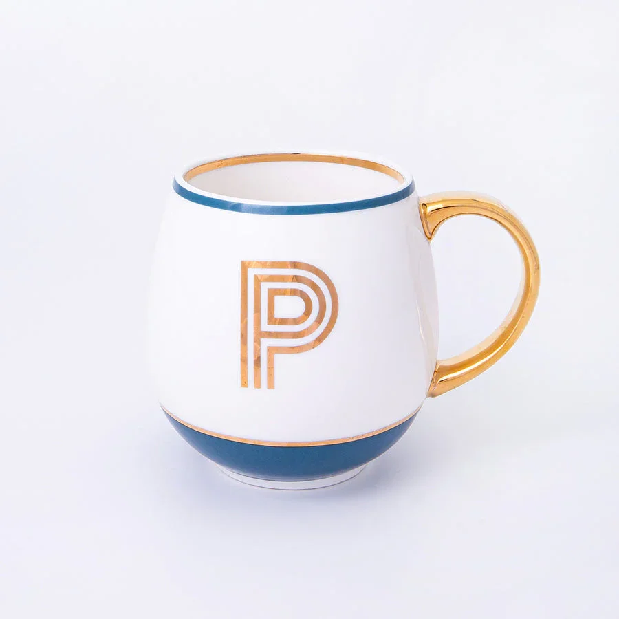 Bombay Duck Library Mug with Letter P - Petrol Blue