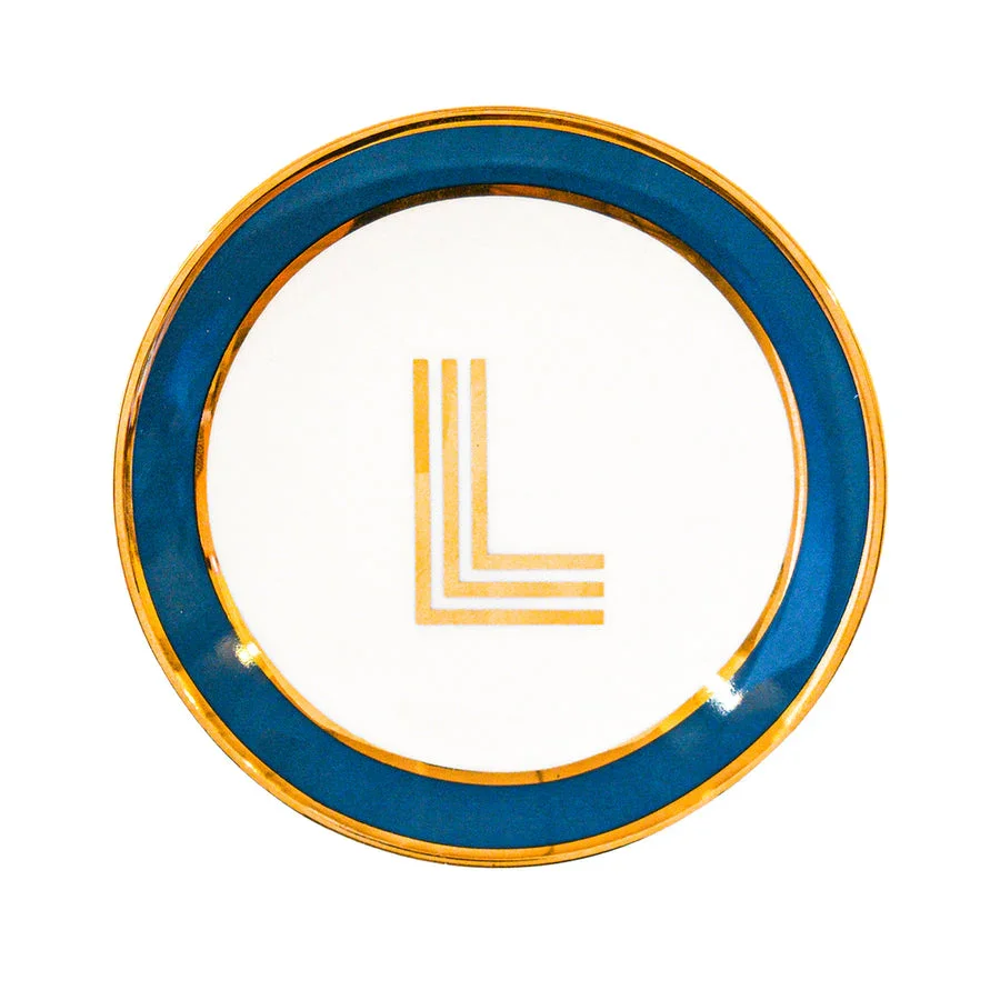 Bombay Duck Library Trinket Dish with Letter L - Petrol Blue (11cm)