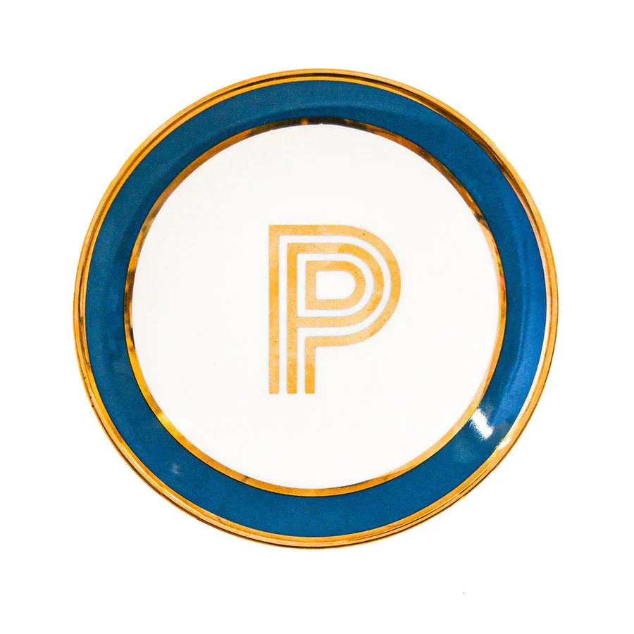 Bombay Duck Library Trinket Dish with Letter P - Petrol Blue (11cm)