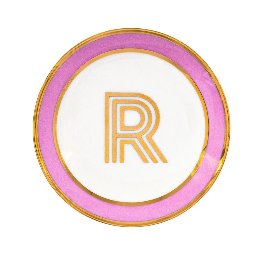 Bombay Duck Library Trinket Dish with Letter R - Blush (11cm)