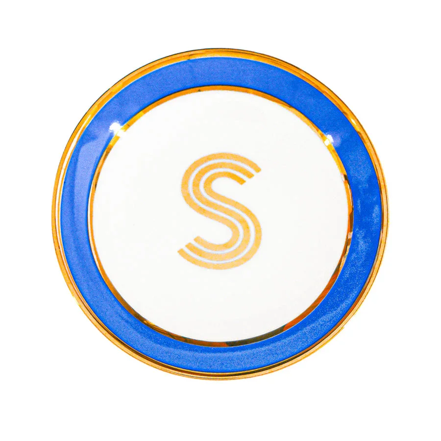 Bombay Duck Library Trinket Dish with Letter S - Cornflower (11cm)