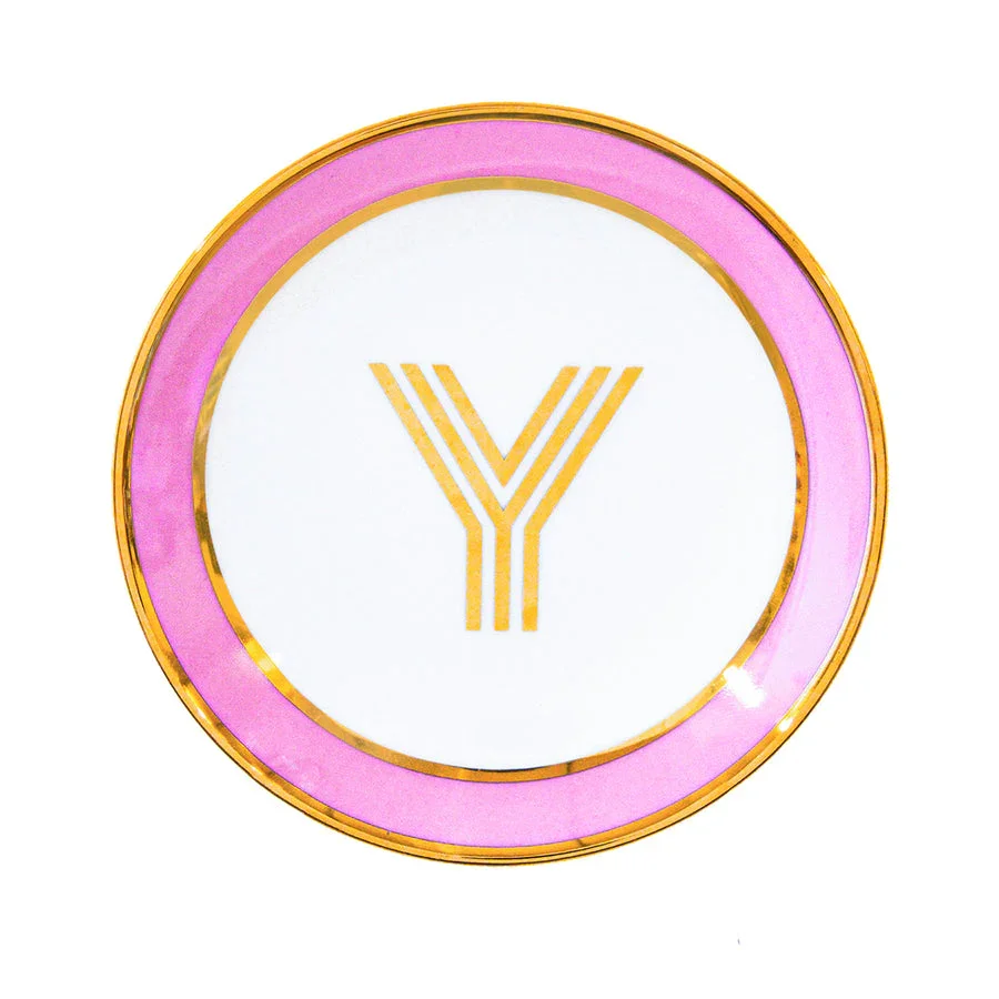 Bombay Duck Library Trinket Dish with Letter Y - Blush (11cm)