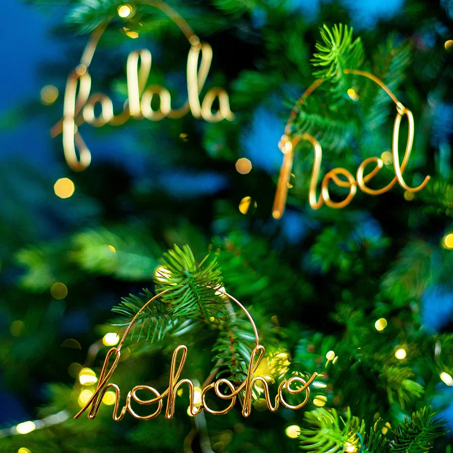 Bombay Duck Noel, Ho Ho Ho, Fa La La Wire Word Decorations Gold - Set of 3 - Image 2