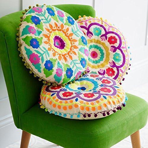 Bombay Duck Tibet Embroidered Cushion Round - Greens (40cm) - Image 2