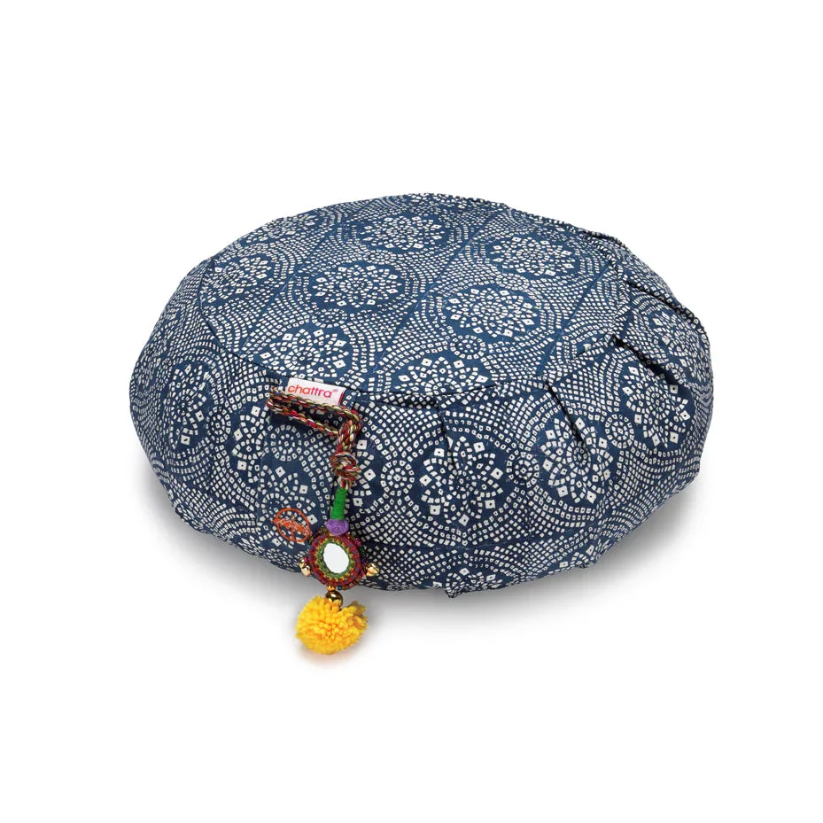 Chattra Zafu Meditation Cushion - Navy Bandhani - Image 2