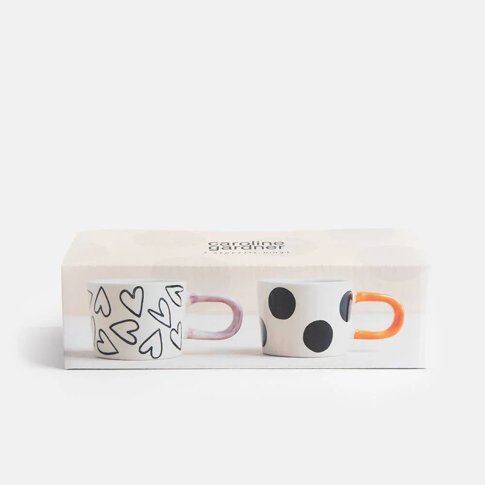 Caroline Gardner Mono Spot/Hearts Set of 2 Espresso Cups - Image 2