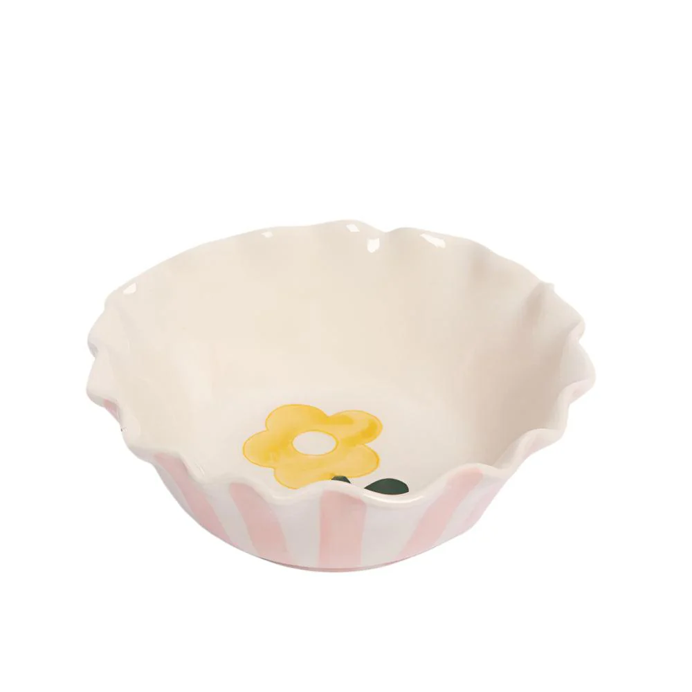 Caroline Gardner Pink Stripe Flower Scalloped Cereal Bowl (16cm)