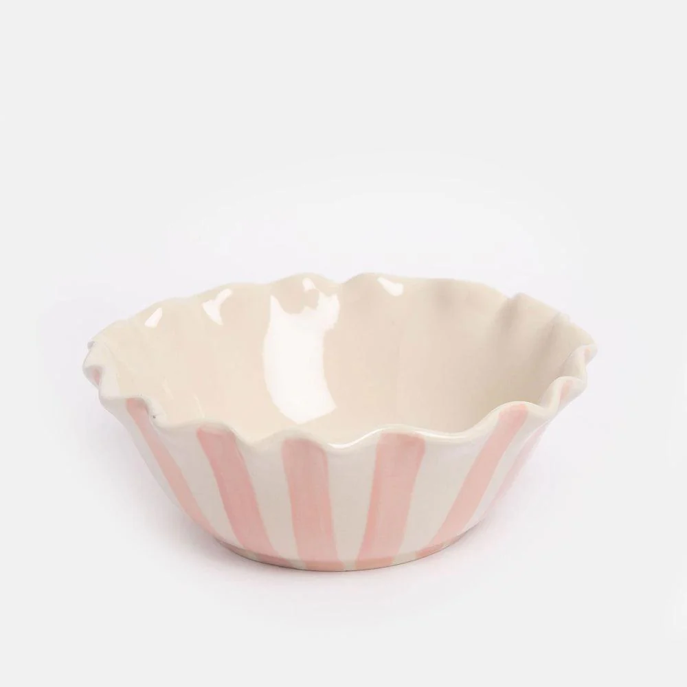 Caroline Gardner Pink Stripe Flower Scalloped Cereal Bowl (16cm) - Image 2