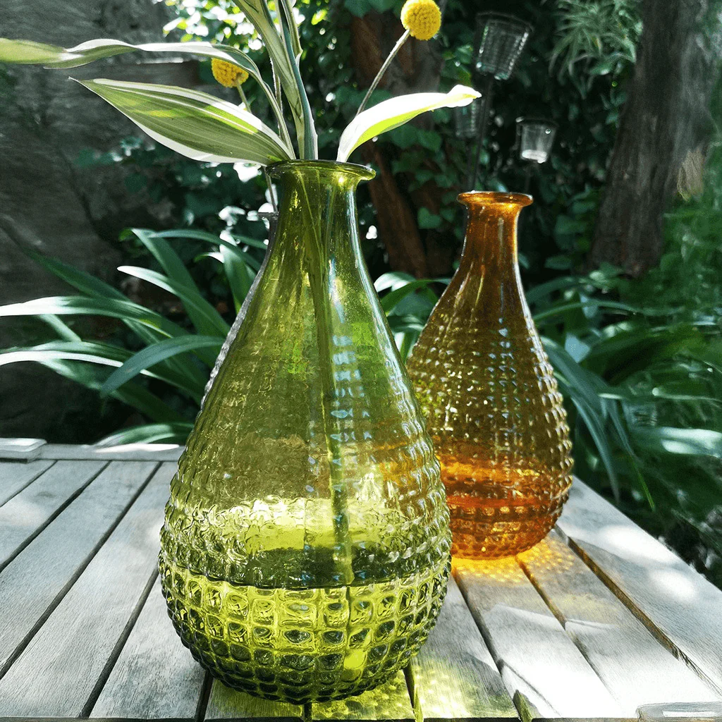 Casa Verde Stem Vase Hobnail Rec.Glass Moss (12x23cm)