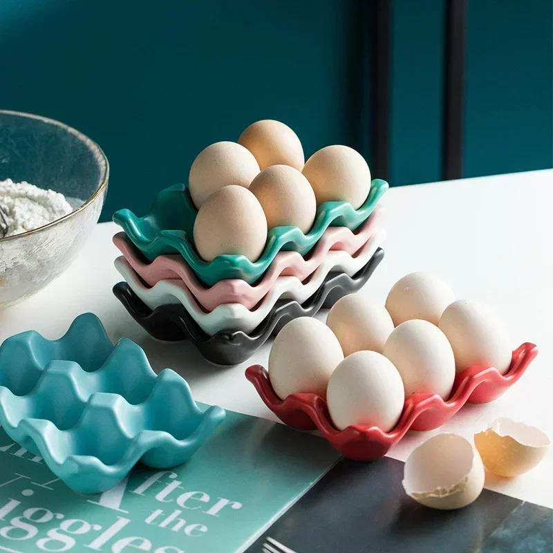 Ceramic Egg Holder Tray 6-Slot Modern Kitchen Storage - Red - Image 5