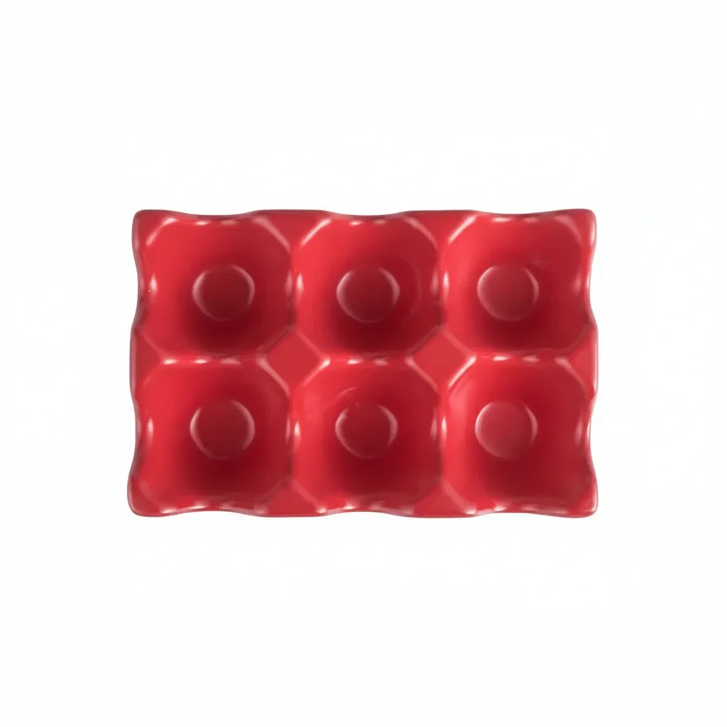 Ceramic Egg Holder Tray 6-Slot Modern Kitchen Storage - Red - Image 2