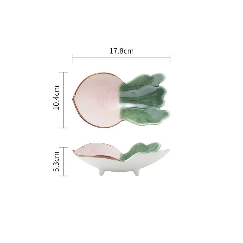 Ceramic Vegetable Shape Serving Dish - Pink Radish - Image 2