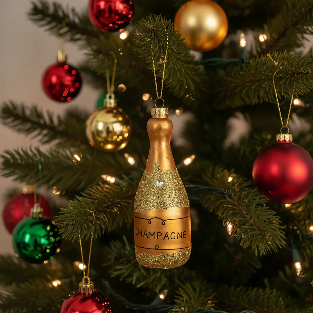 Champagne Bottle Decorative Glass Hanging Ornament - Image 2