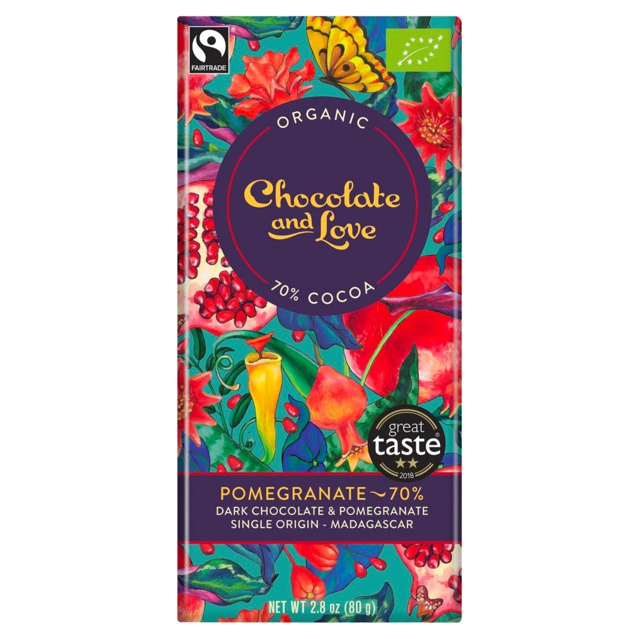 Chocolate and Love Dark Chocolate With Pomegranate Bar (80g)