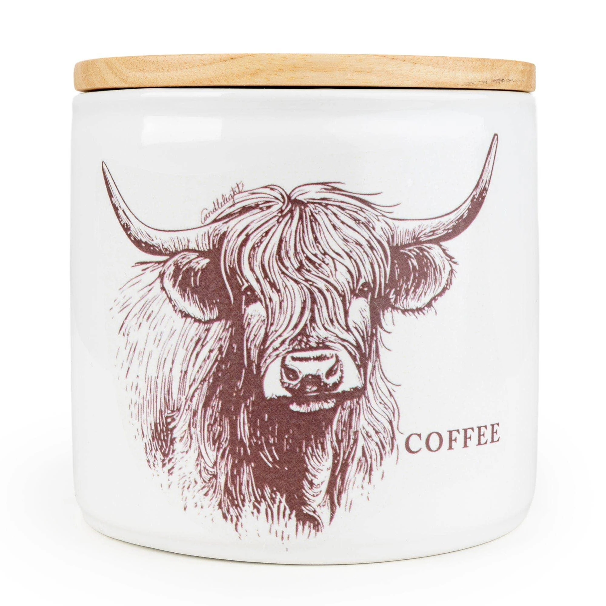Candlelight Coffee Storage Jar with Wooden Lid - Highland Cow