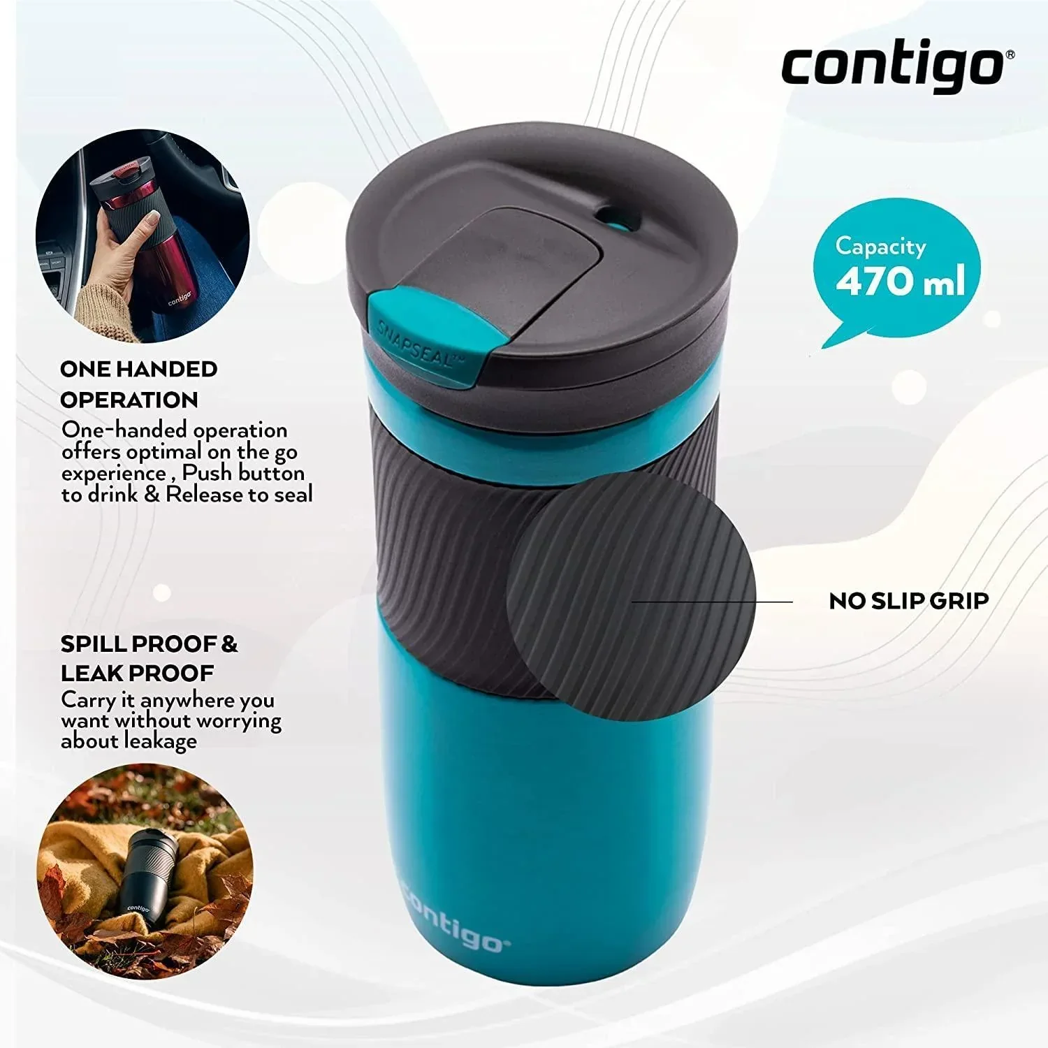Contigo Byron Snapseal Travel Mug - Biscay Bay (470ml) - Image 3