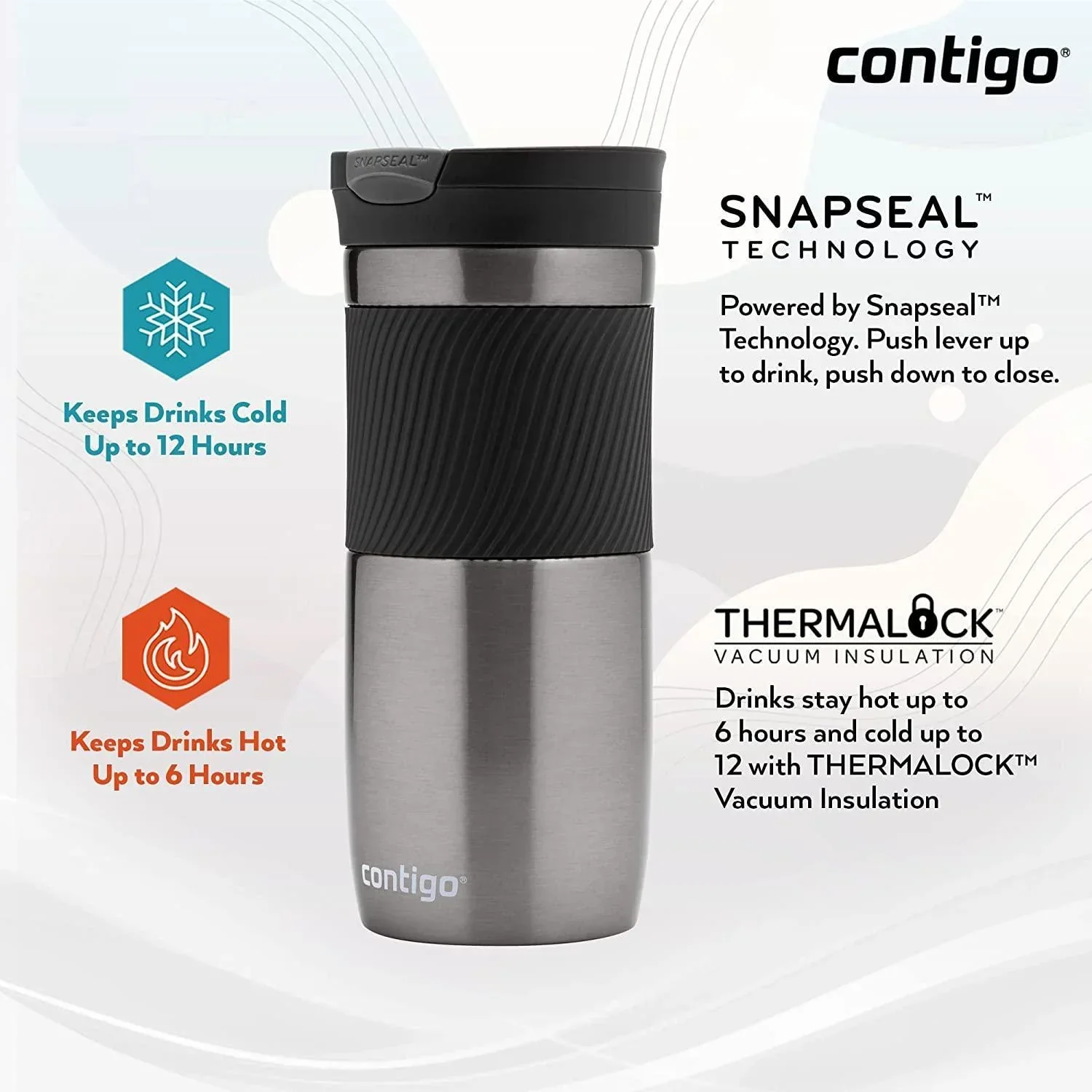 Contigo Byron Snapseal Travel Mug - Gunmetal (470ml) - Image 2