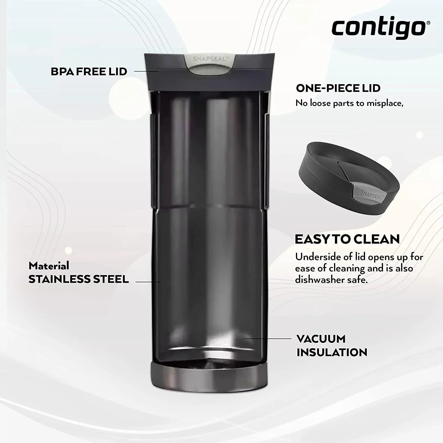 Contigo Byron Snapseal Travel Mug - Gunmetal (470ml) - Image 4