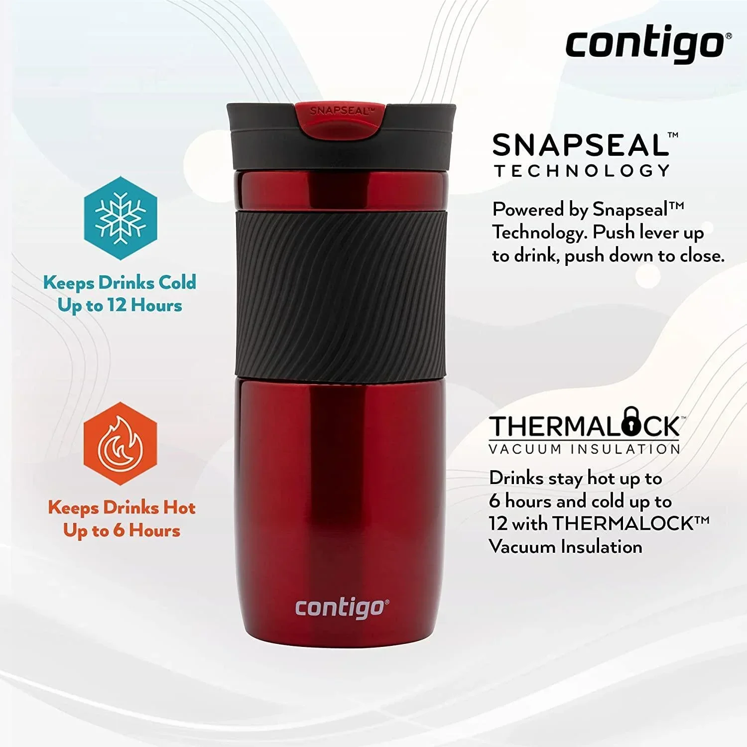 Contigo Byron Snapseal Travel Mug - Red (470ml) - Image 2