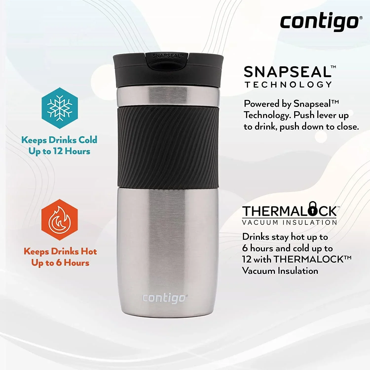 Contigo Byron Snapseal Travel Mug -  Stainless Steel (470ml) - Image 2