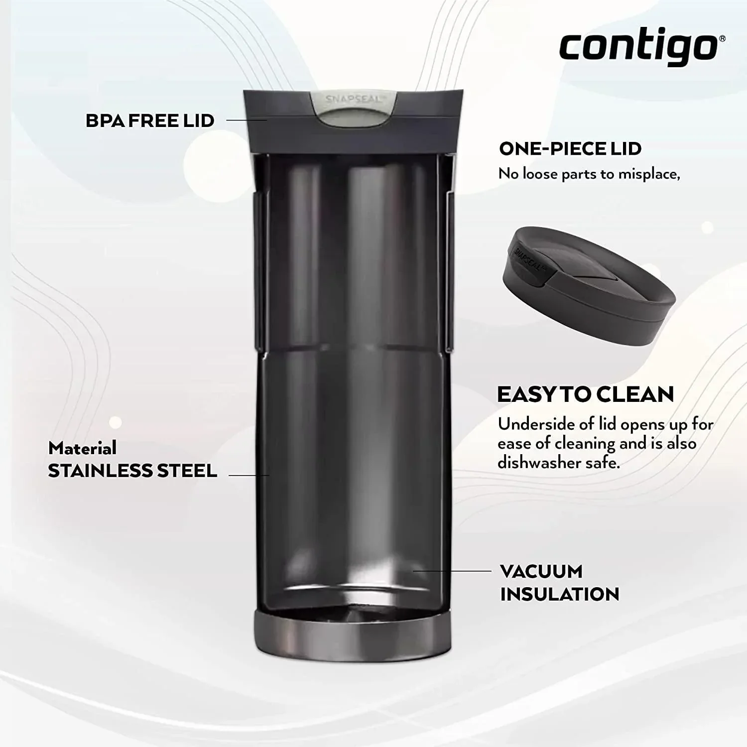 Contigo Byron Snapseal Travel Mug -  Stainless Steel (470ml) - Image 4