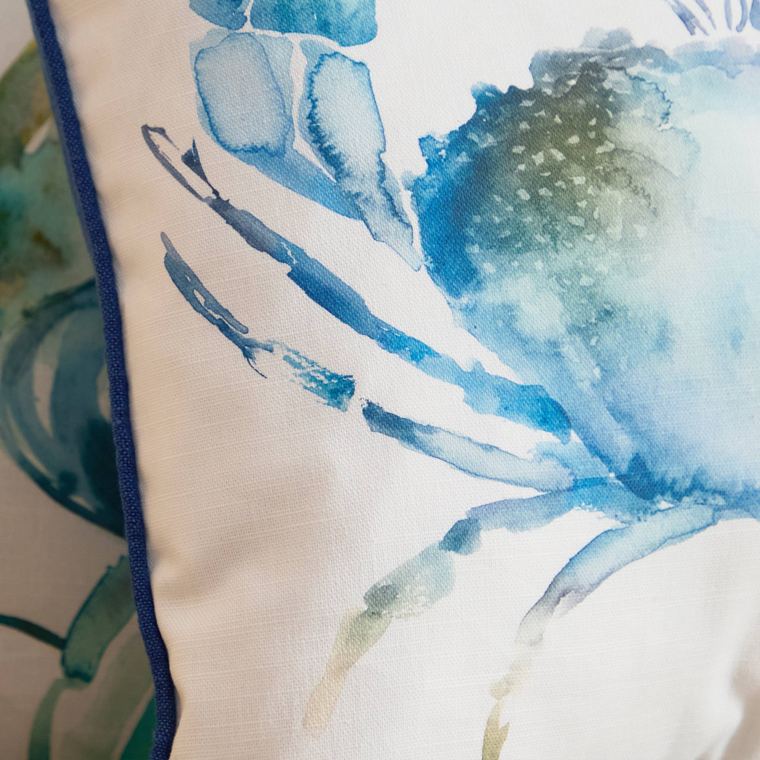 Crab Printed Piped Cushion Cobalt Feather Filled (43 x 43cm) - Image 4