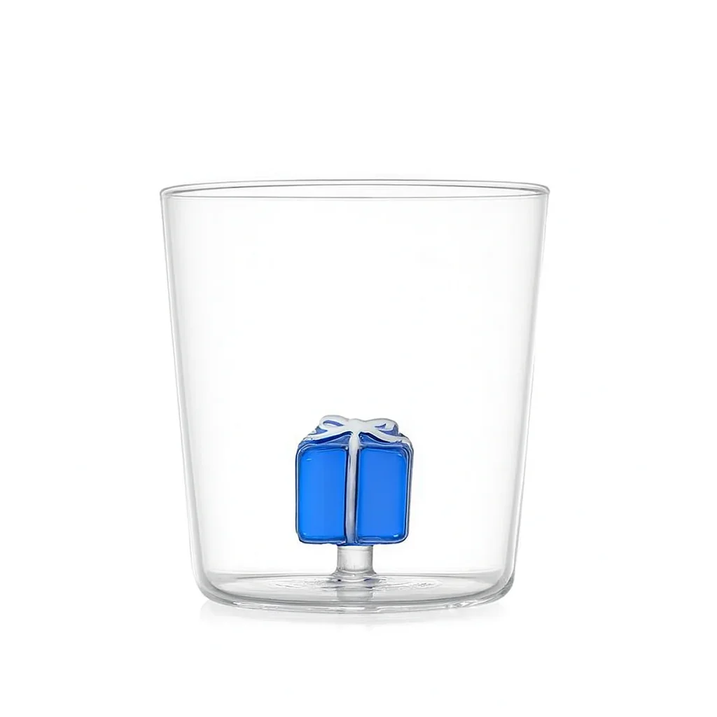 Creative Christmas Glass Cups - 3D Santa Claus & Snowman - Blue Gift Box
