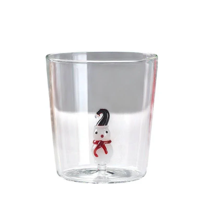 Creative Christmas Glass Cups - 3D Santa Claus & Snowman - Blue Gift Box - Image 4