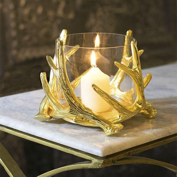 Culinary Concepts Large Antler Hurricane With Hammered Glass - Gold Finish - Image 3