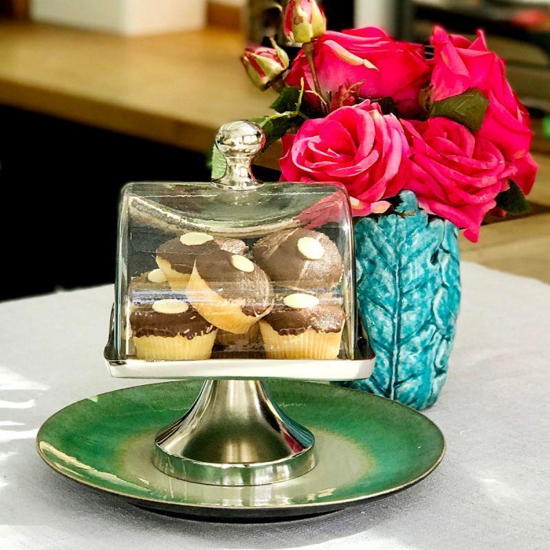 Culinary Concepts Square Cake Plate with Glass Dome - Shiny Nickel - Small - Image 3