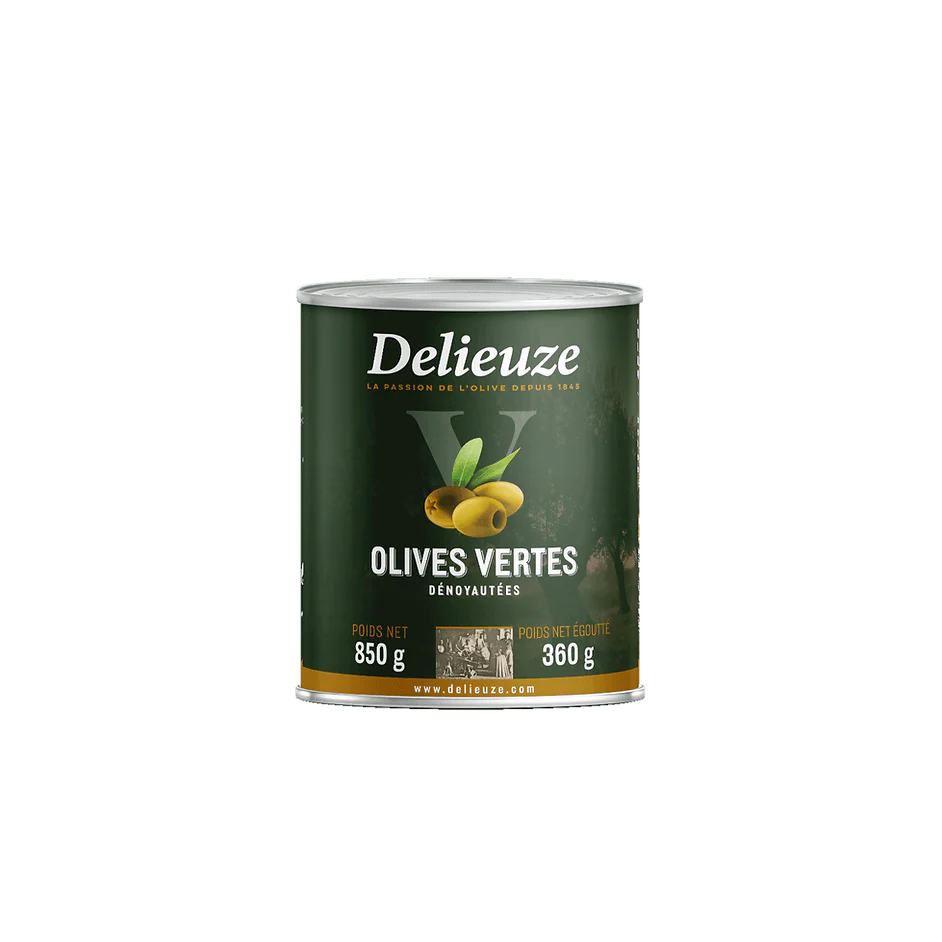 Delieuze Pitted Canned Green Olives (850g)