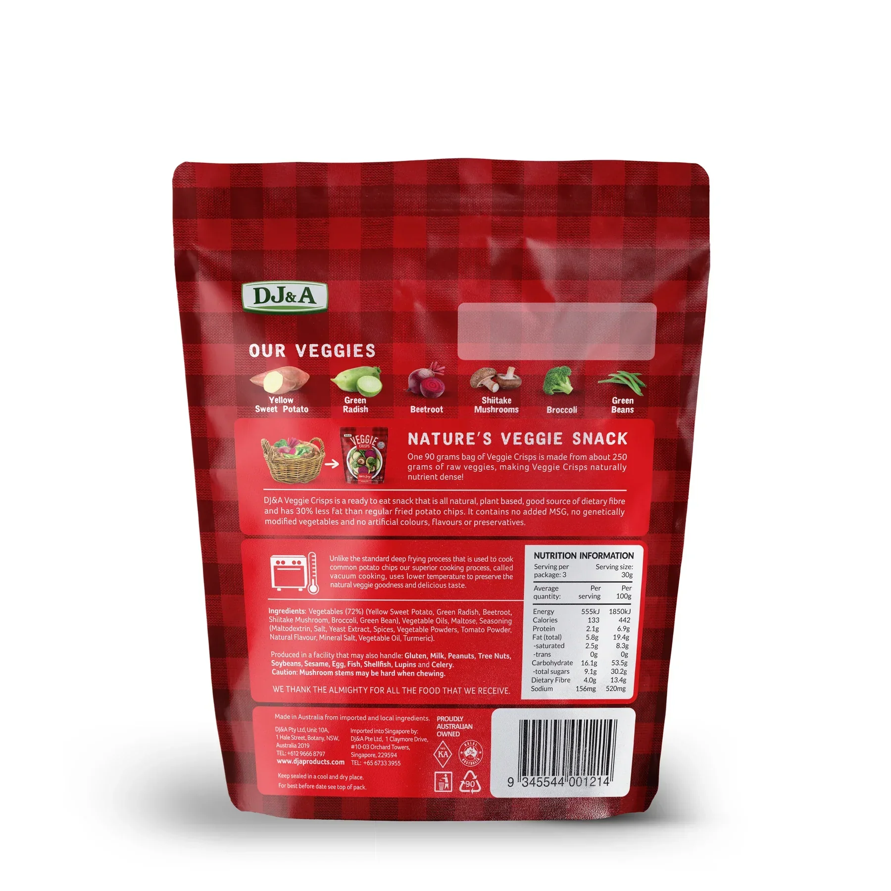 DJ&A Veggie Crisps Hot & Spicy (90g) - Image 2
