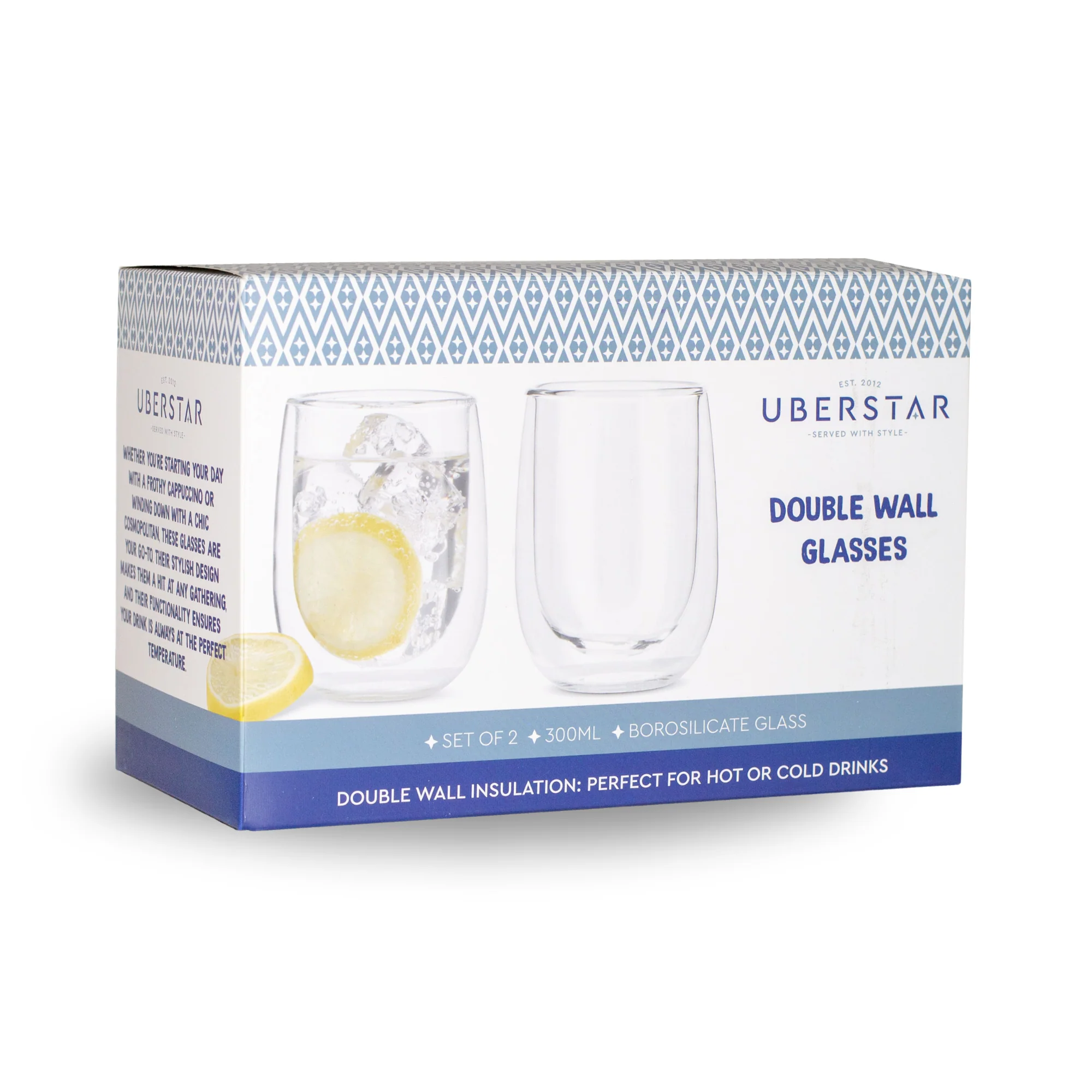 Uberstar Double Wall Insulated Glass Coffee Cups 300ml (Set of 2) - Image 7