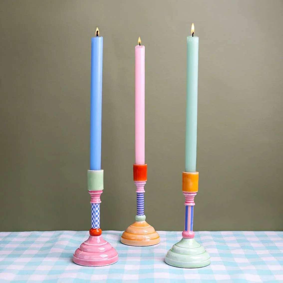 Enamel Candle Holder - Chequered (18cm) - Image 4