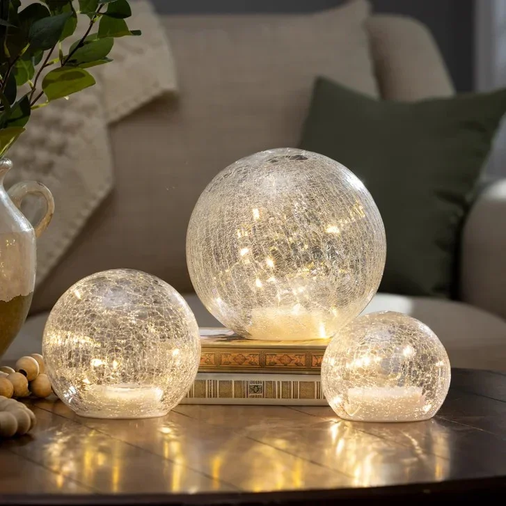 Evergreen Set of 3 LED Crackle Glass Finish Spheres - Image 5