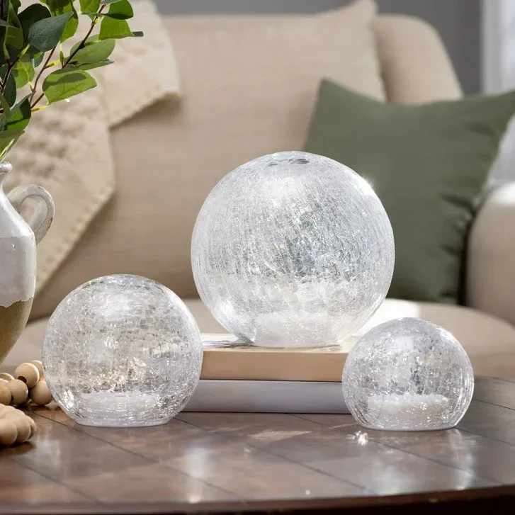 Evergreen Set of 3 LED Crackle Glass Finish Spheres - Image 9