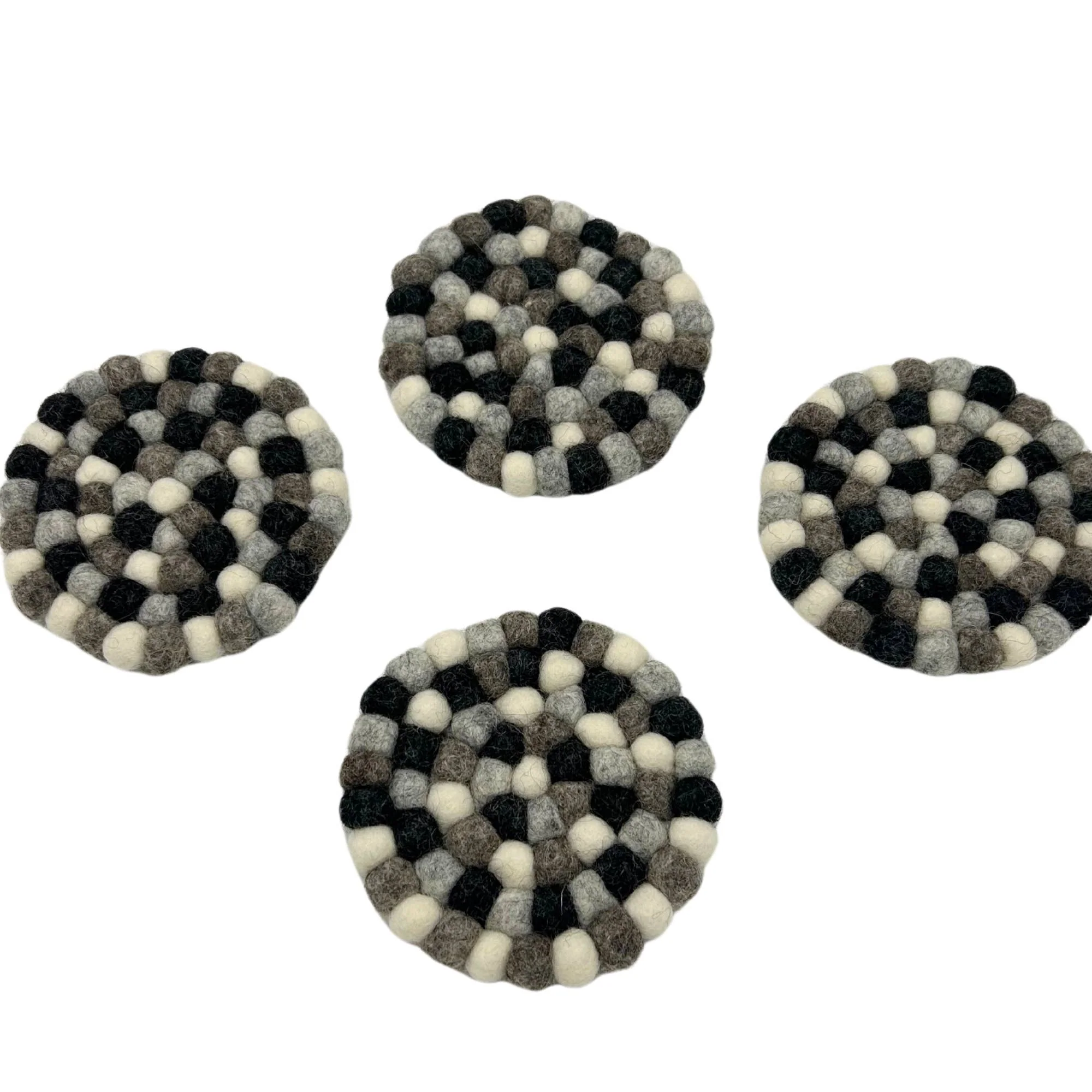 Ancient Wisdom - Felt Ball Round Coasters - 10cm Greyscale (set of 4) - Image 2
