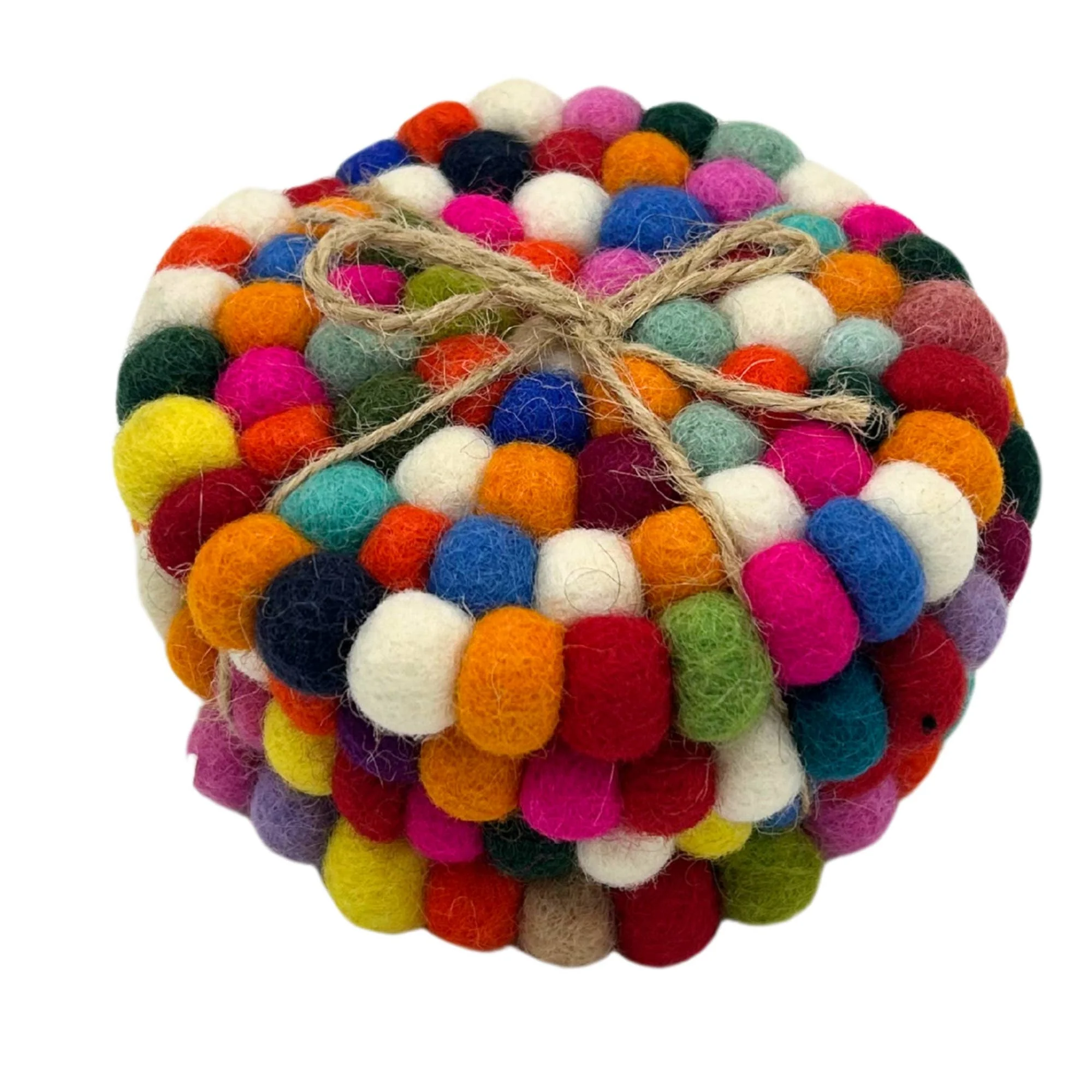 Ancient Wisdom - Felt Ball Round Coasters - 10cm Multi colour (set of 4)