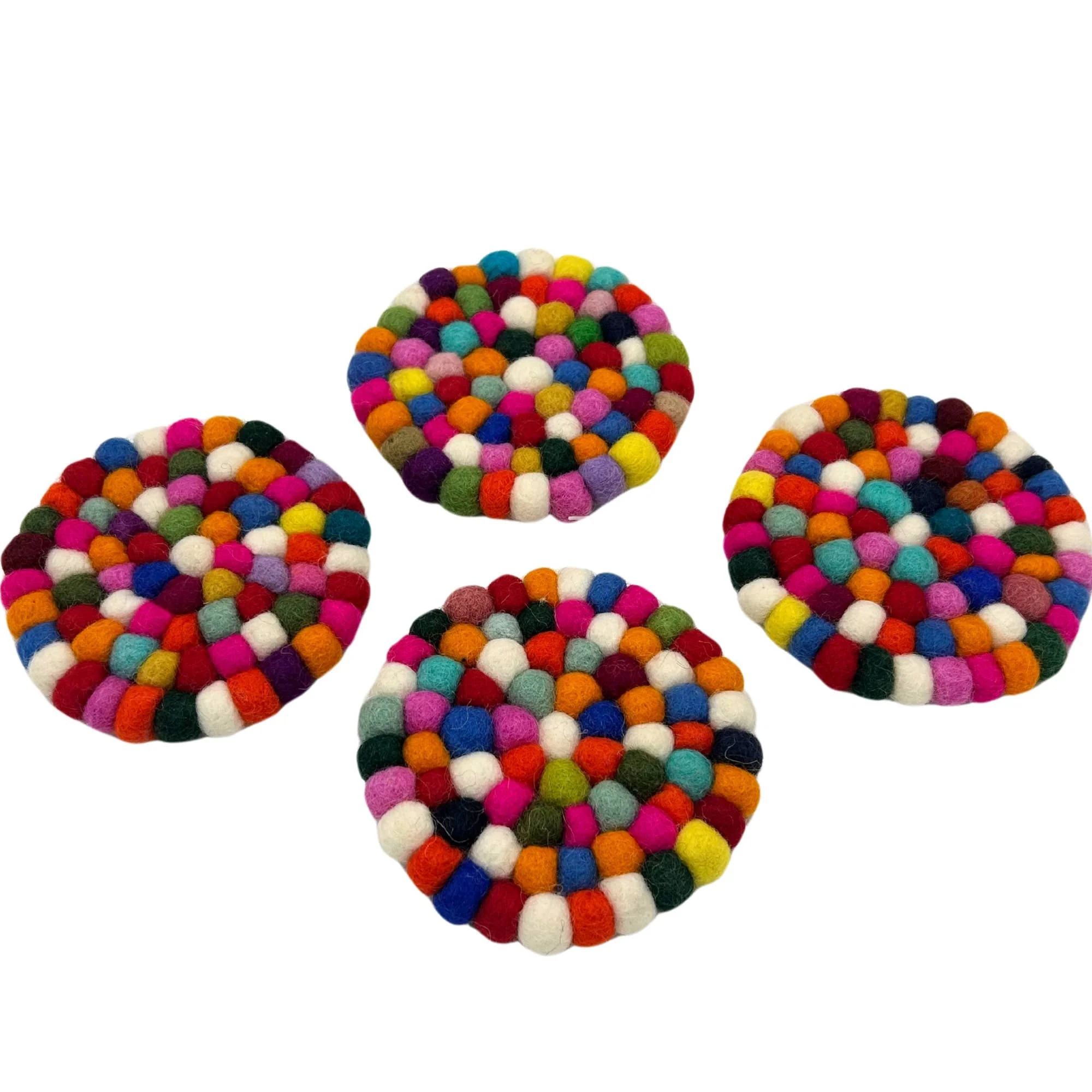 Ancient Wisdom - Felt Ball Round Coasters - 10cm Multi colour (set of 4) - Image 2