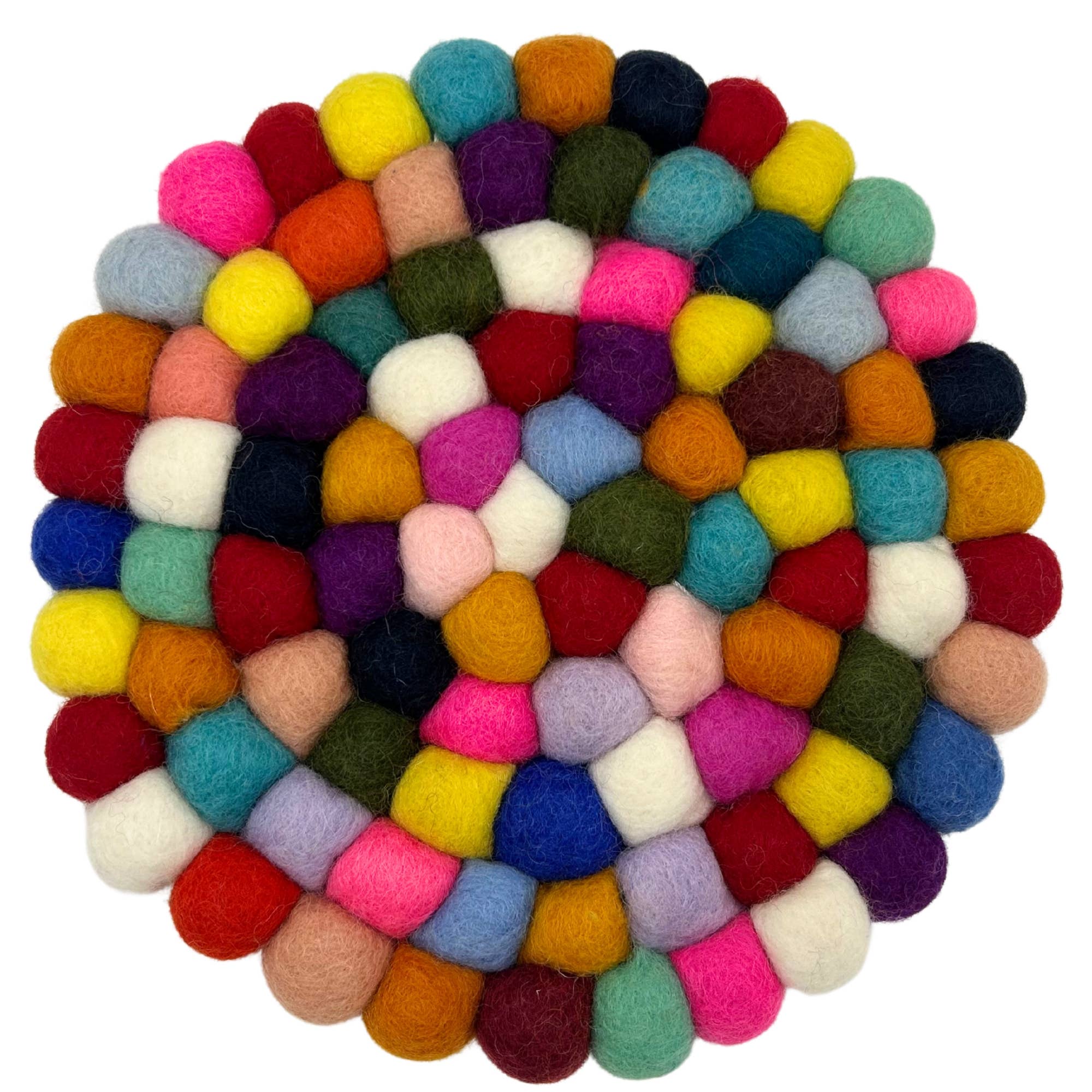 Ancient Wisdom - Felt Ball Round Coasters - 10cm Multi colour (set of 4) - Image 4