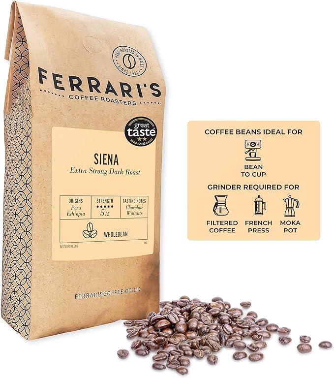 Ferraris Coffee Beans, Extra Strong, Dark Roast, Strength 5/5 - Siena (1kg) - Image 2