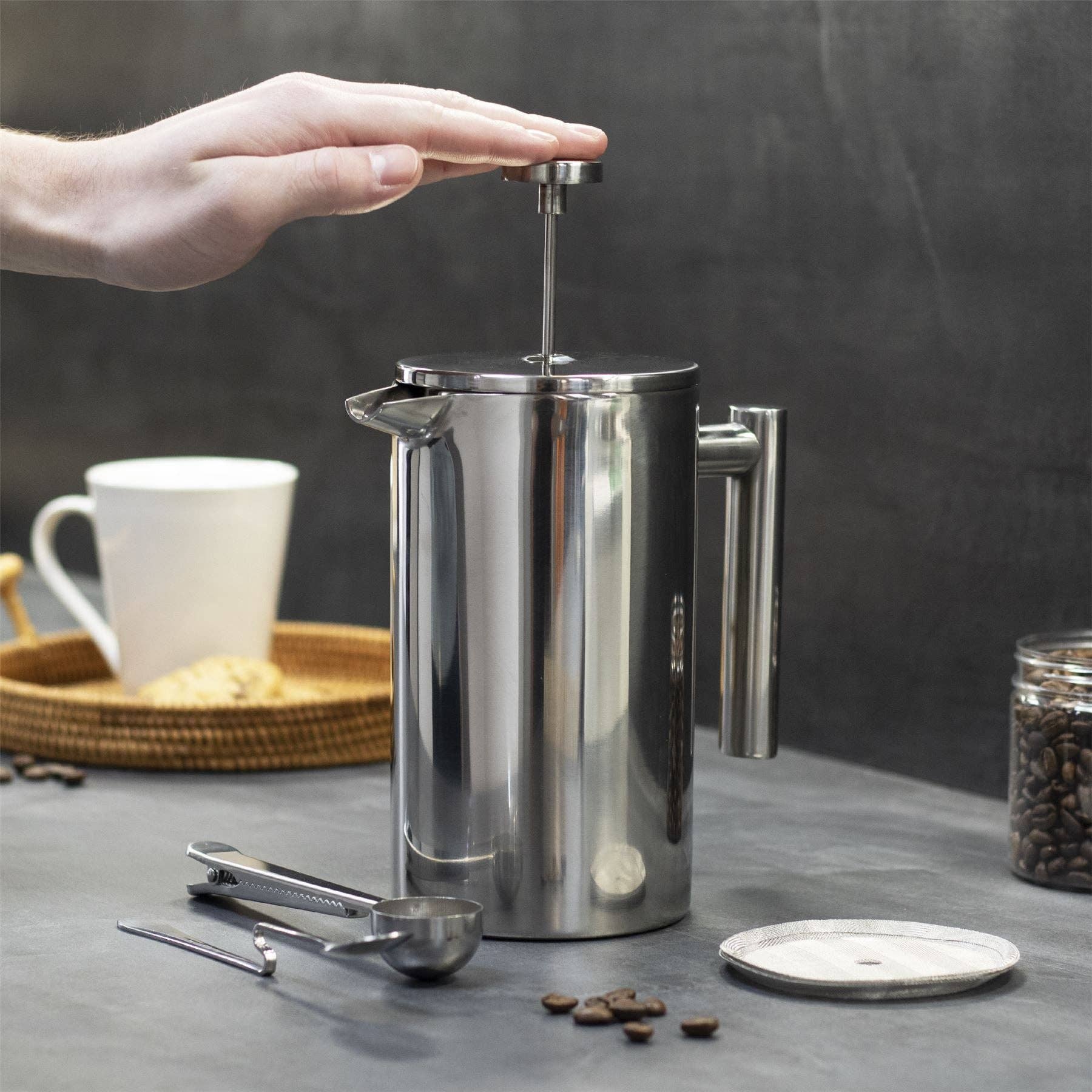DMD French Press Cafetiere Steel Coffee Maker (1000ml) - Image 2
