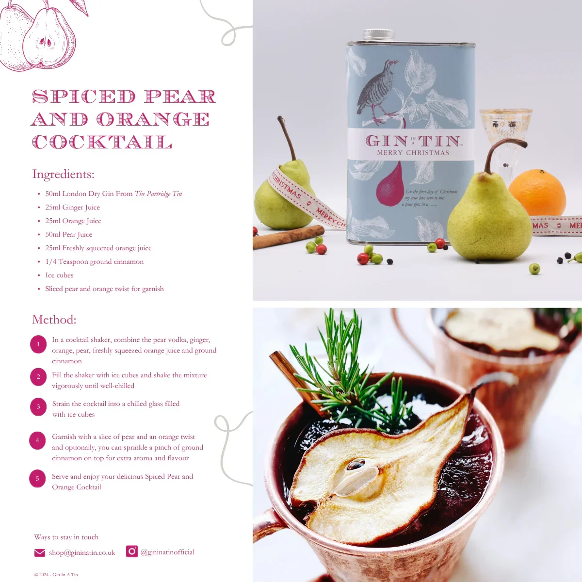 Gin In A Tin, Festive Pear Gin (50cl) - Image 4