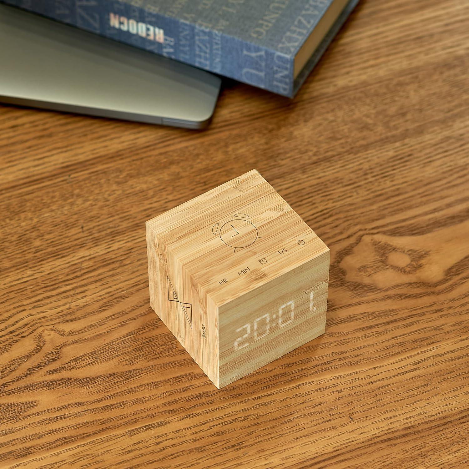 Gingko Cube Plus Clock - Bamboo - Image 2