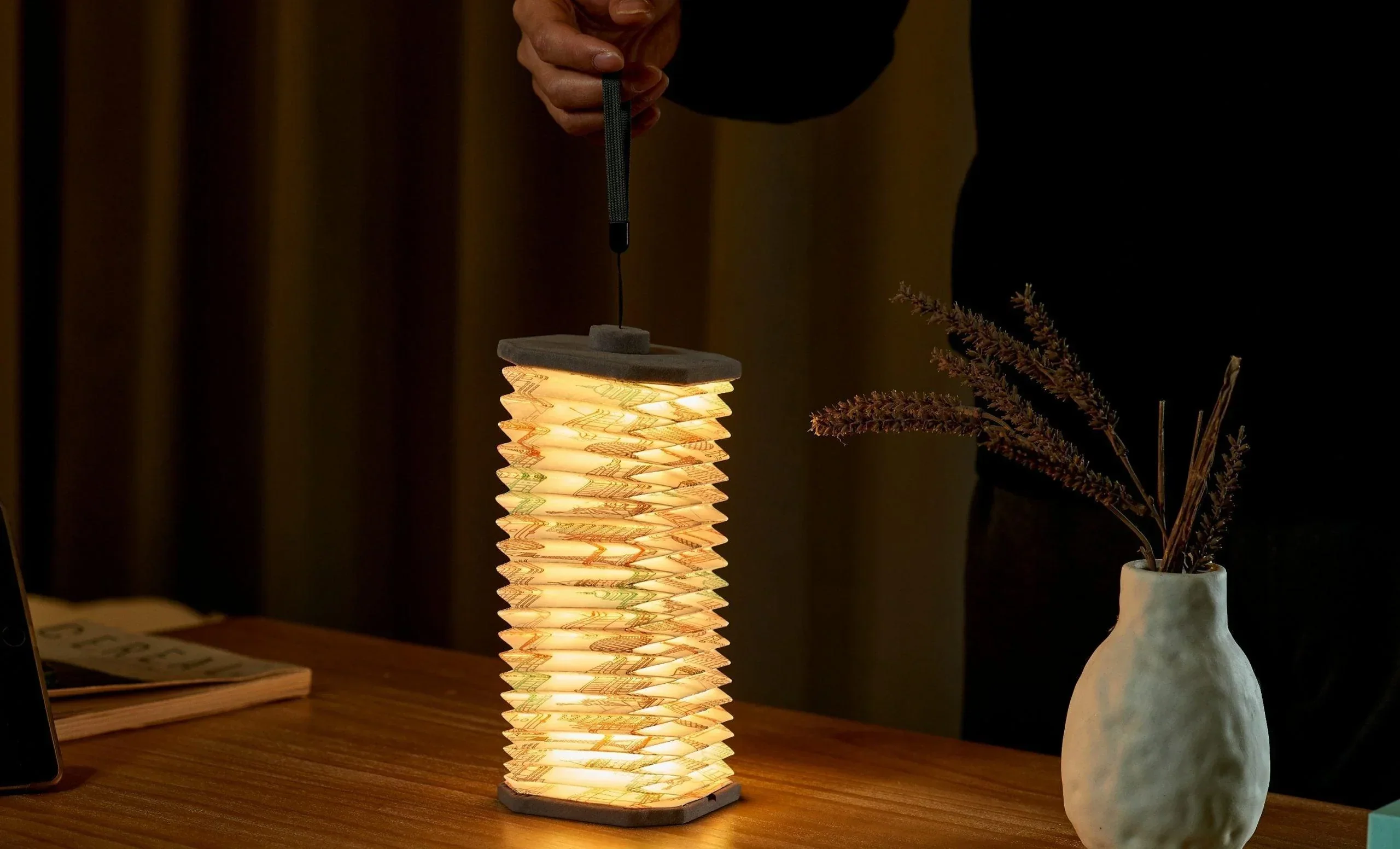 Gingko Velvet Accordion Lamp - Grey Landmark - Image 4