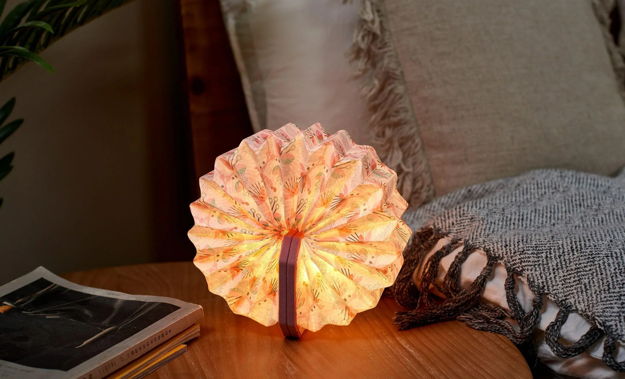 Gingko Velvet Accordion Lamp - Pink Floral - Image 3