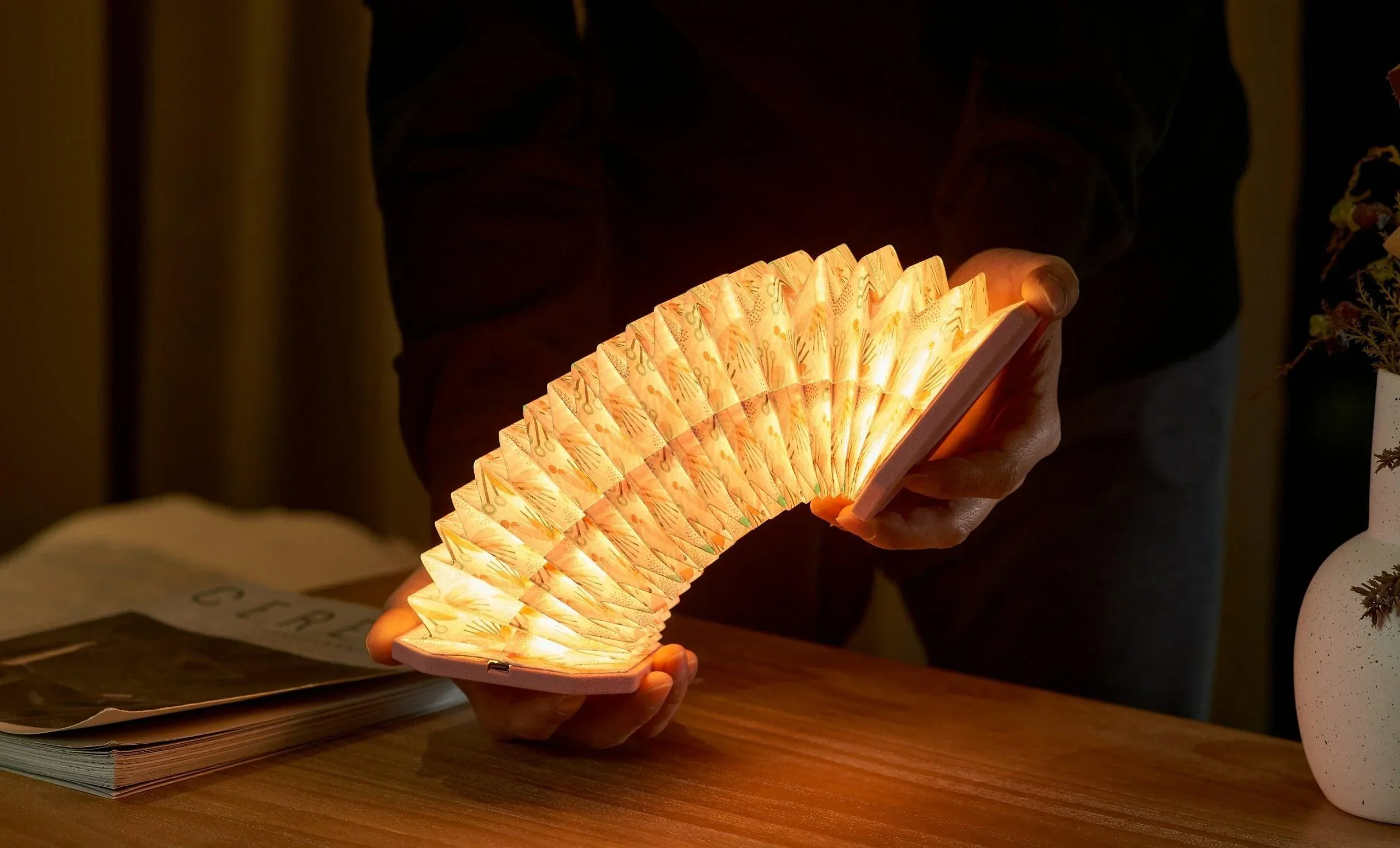 Gingko Velvet Accordion Lamp - Pink Floral - Image 4