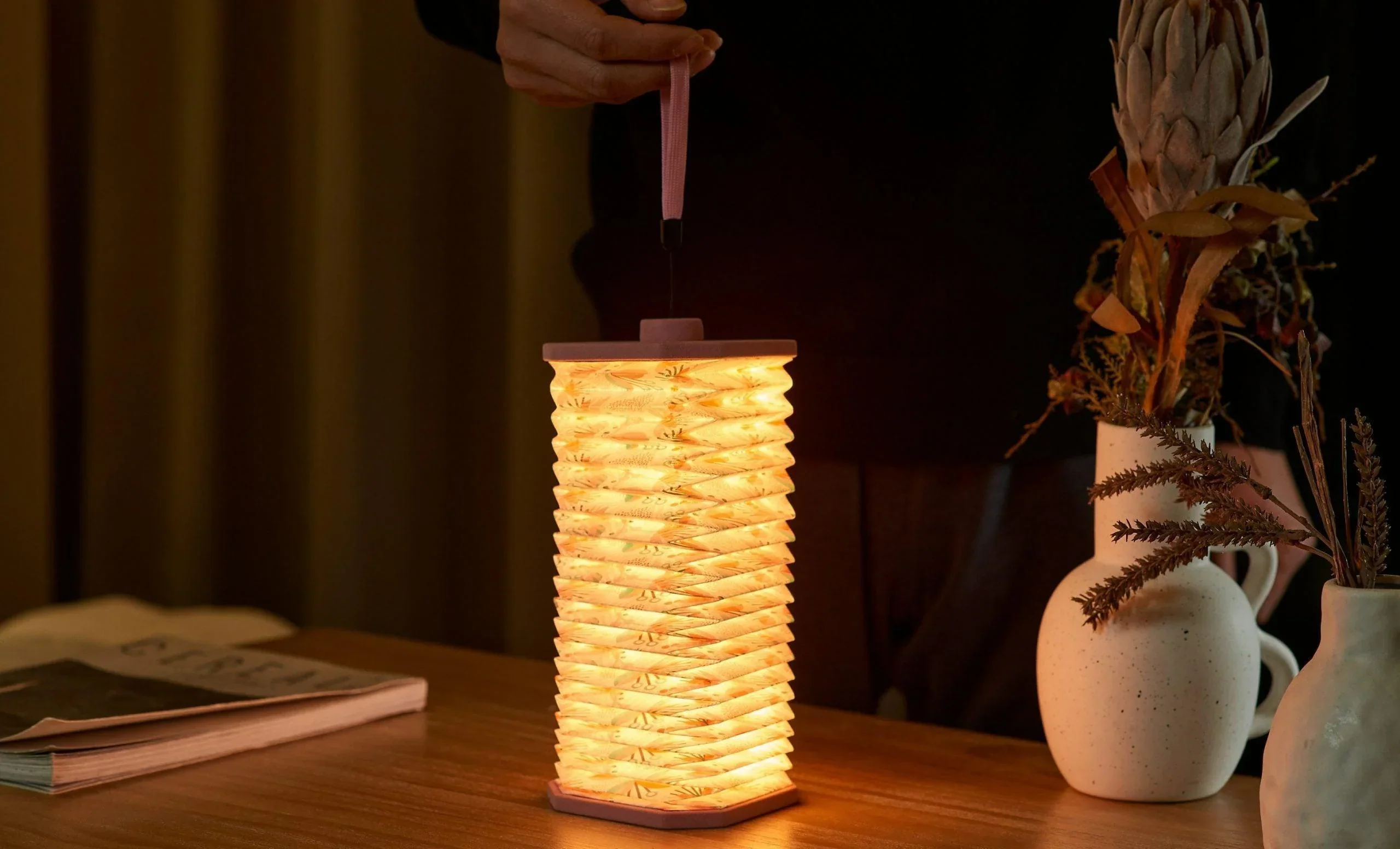 Gingko Velvet Accordion Lamp - Pink Floral - Image 5