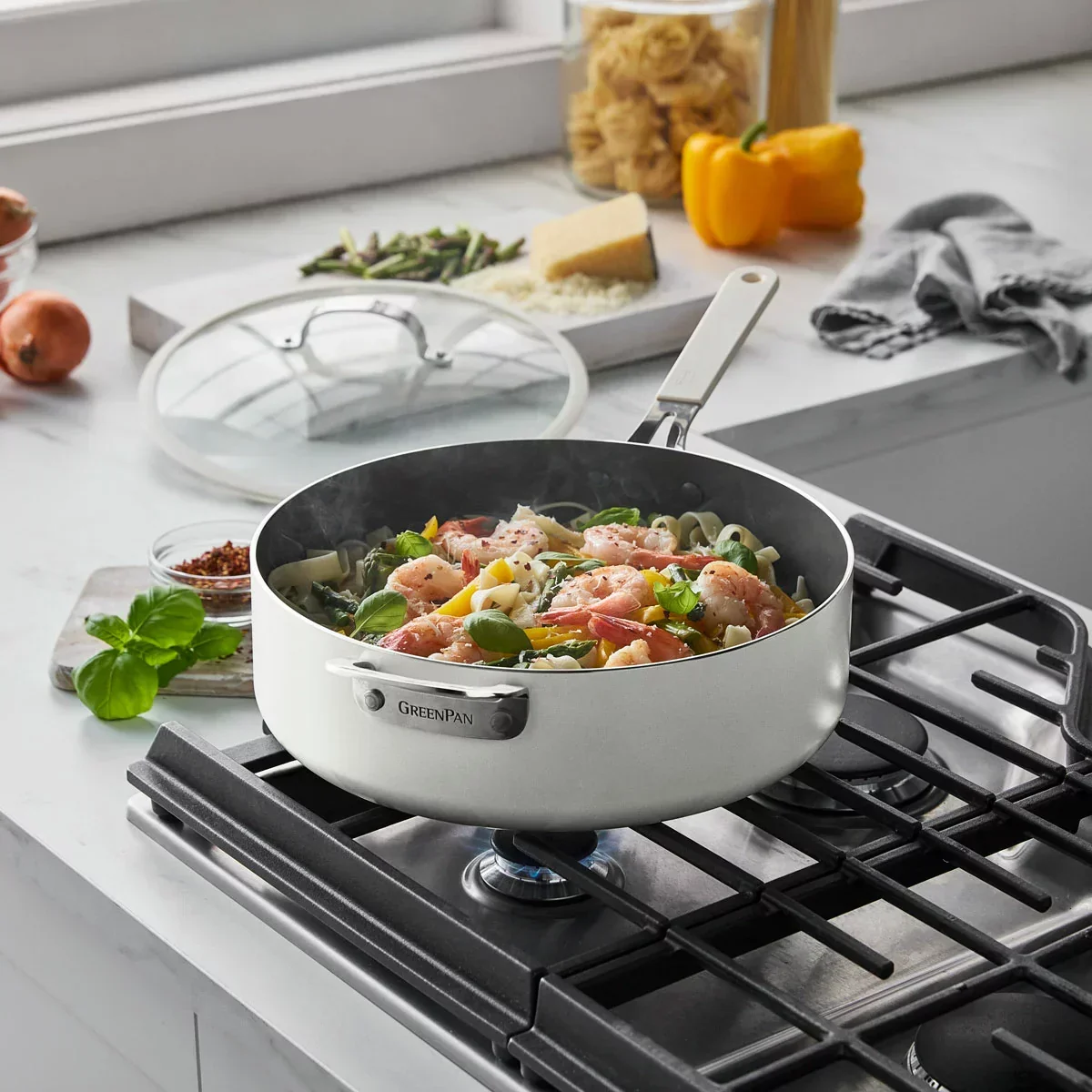 GreenPan Jumbo Saute Pan With Lid - White (6.15L)